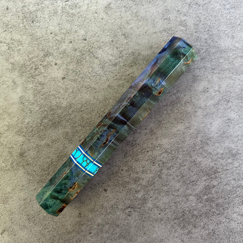 Custom Japanese Knife handle (wa handle)  for 240mm -  Green dyed masur birch and turquoise
