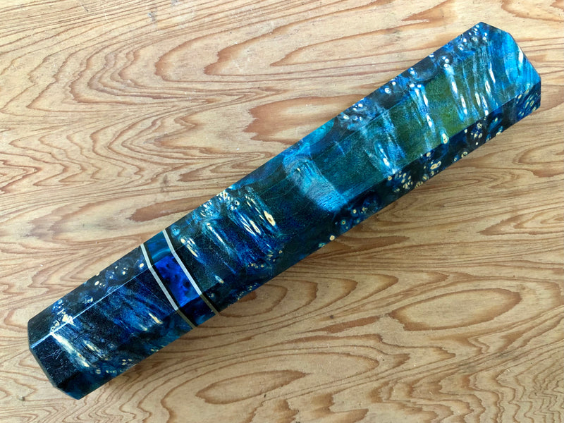 Custom Japanese Knife handle (wa handle)  for 240mm - blue black dyed box elder