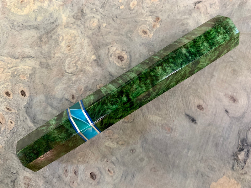 Custom Japanese Knife handle (wa handle)  for 210 mm - Emerald dyed mango burl