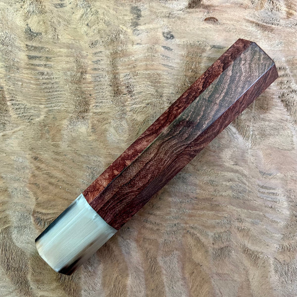 Custom Japanese Knife handle (wa handle)  for 240mm - Honduran Rosewood Burl and blonde horn