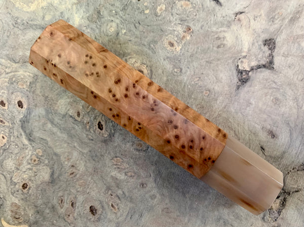 Custom Japanese Knife handle (wa handle) for 165-210 -  Thuya Burl and Blonde horn