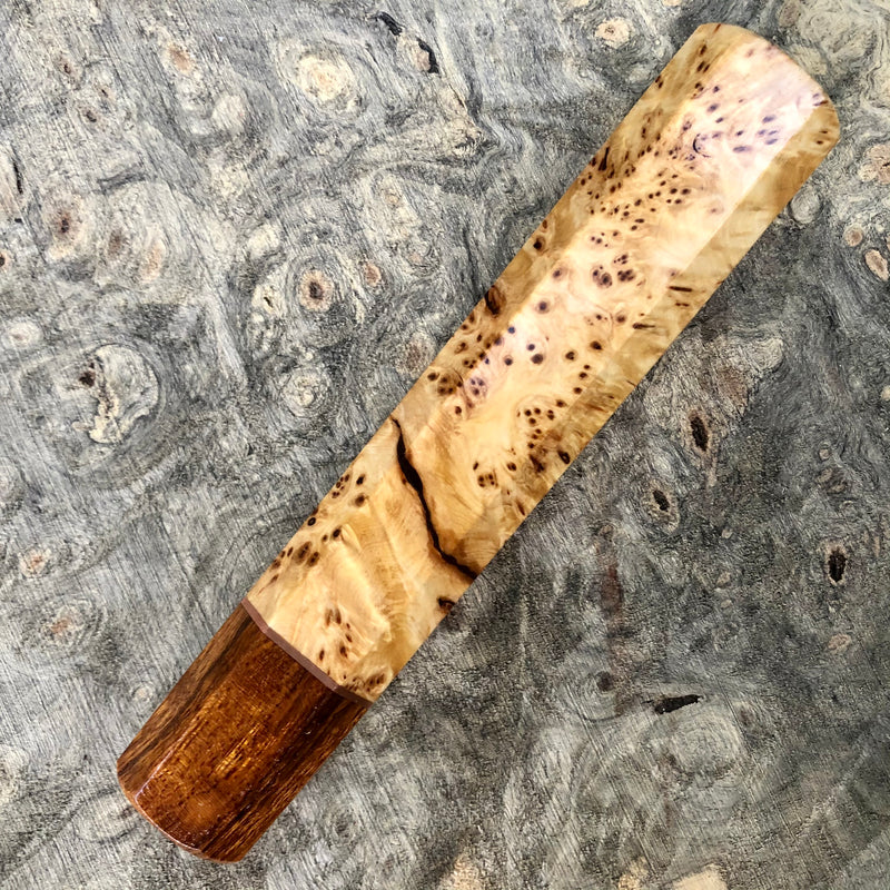 Custom Japanese Knife handle (wa handle) - Yellow Cedar Burl and Desert Ironwood