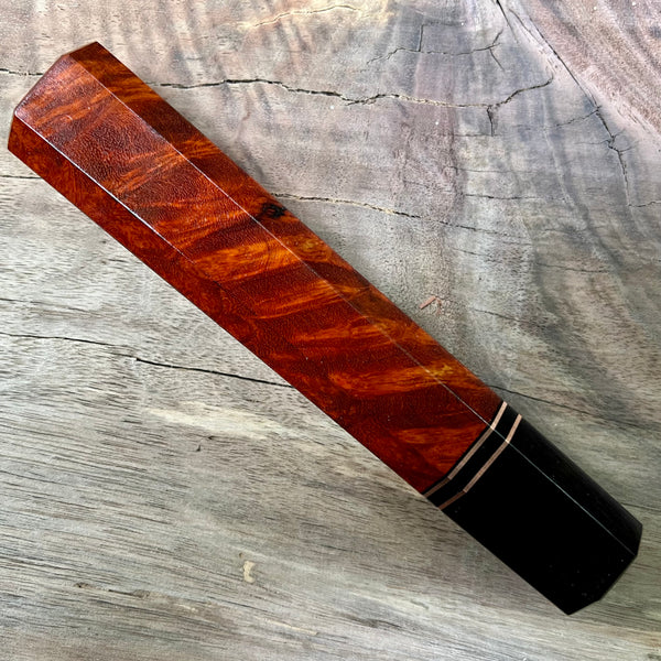 Custom Japanese Knife handle (wa handle)  for 240mm - Bloodwood burl and Gabon ebony