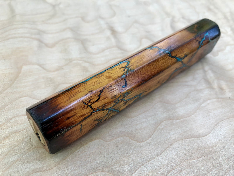 Custom Japanese Knife Handle (Wa Handle) - Litchenberg Burned Osage Orange with Turquoise Inlay
