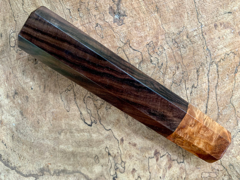 Custom Japanese Knife handle (wa handle) - Curly rosewood and Amboyna Burl