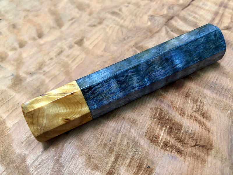 Custom Japanese Knife Handle (Wa Handle) - Dyed Quilted, Spalted Maple with Yellow Cedar