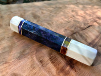 Custom Japanese Knife Handle (Wa Handle) - Inlay Dyed Mango Burl and Faux Ivory
