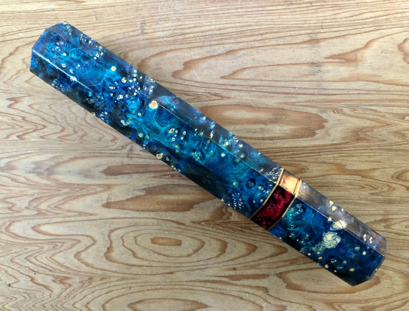 Custom Japanese Knife handle (wa handle) for 210mm - Blue black dyed box elder