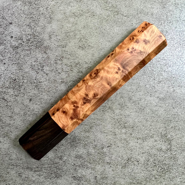 Custom Japanese Knife handle (wa handle)  for 240mm - Thuya burl and African Blackwood