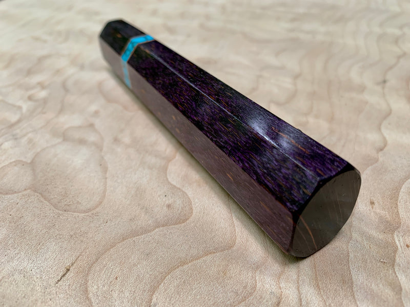 Custom Japanese Knife handle (wa handle) - purple dyed oak burl with turquoise