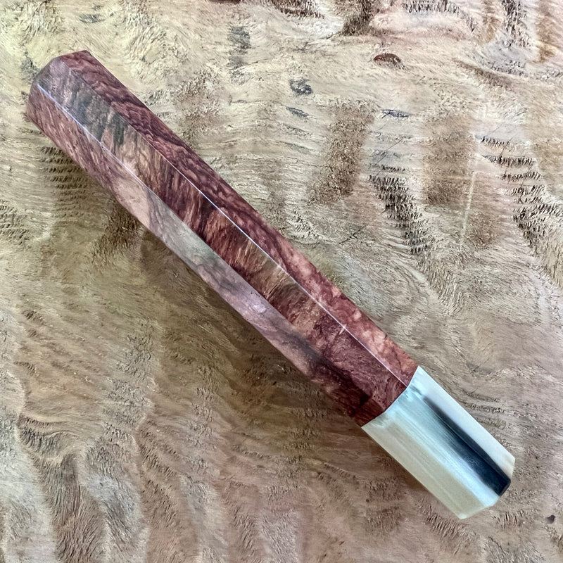 Custom Japanese Knife handle (wa handle)  for 240mm - Honduran Rosewood Burl and blonde horn