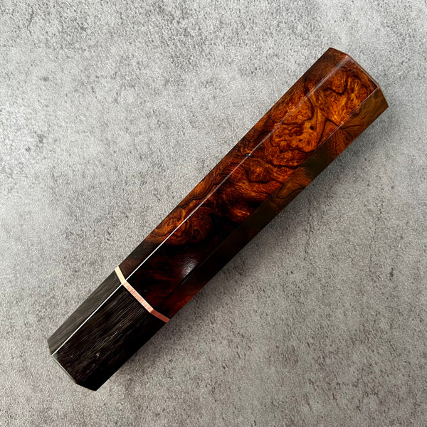 Custom Japanese Knife handle (wa handle)  for 210mm : Desert Ironwood burl, copper and horn