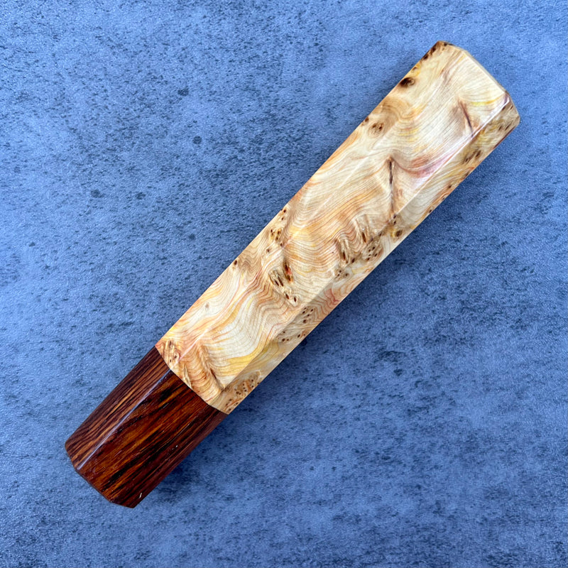 Custom Japanese Knife handle (wa handle)  for 165-210mm: Yellow cedar burl and cocobolo